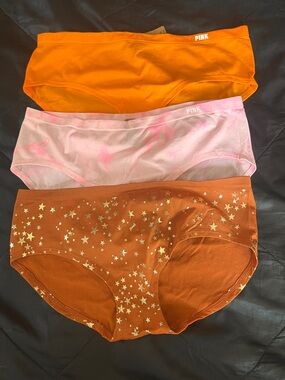 PINK Victoria's Secret Hipster Panty 3-Pack - Orange, Pink, Brown NWT